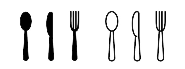 cuchillo, tenedor, y, cuchara, icono, ilustración