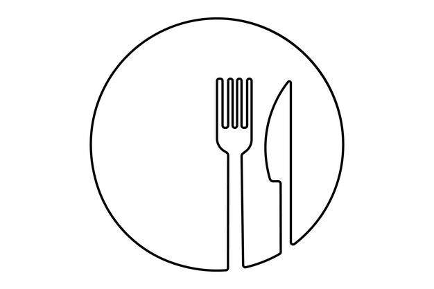 Cuchillo y tenedor dibujo continuo de una línea de ilustración vectorial de contorno