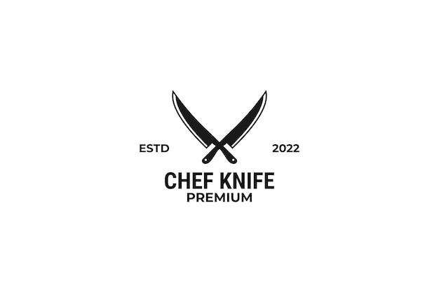 Cuchillos de cocina cruzados y diseño de ilustración de vector de logotipo de cuchillo de chef