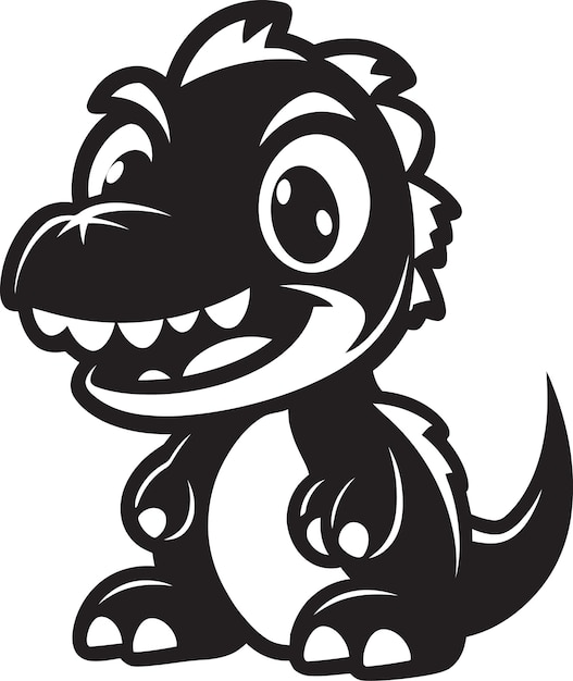 Cuddly Dino Chic Vector Negro Diseño Encantador Dino Encanto Lindo Negro