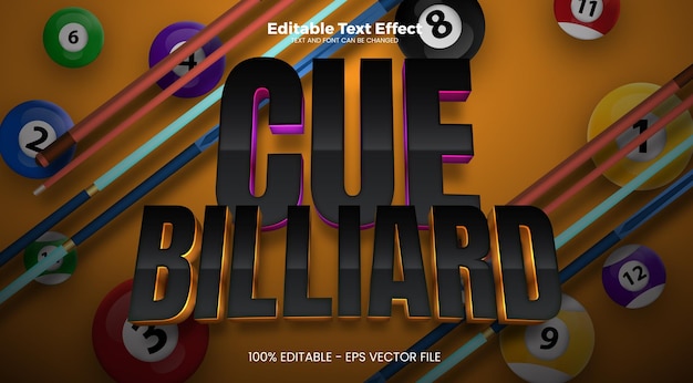 Cue Billiard efecto de texto editable en el estilo de la tendencia moderna