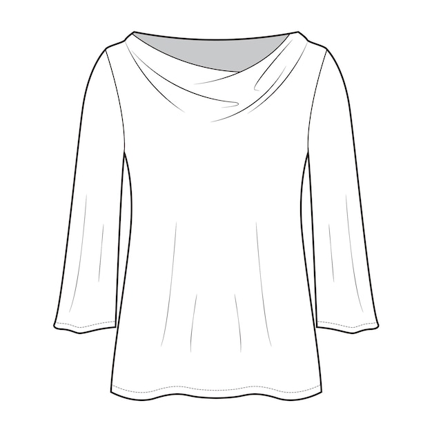 Cuello drapeado Diseño de ilustración superior Dibujo plano Moda Bocetos planos