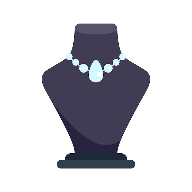 Cuello de maniquí negro que muestra collar de perlas con colgante de lágrima