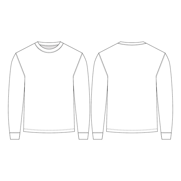 cuello redondo cuello de la tripulación esposado manga larga hombre hombres hombres suéter superior sudadera plantilla dibujo técnico