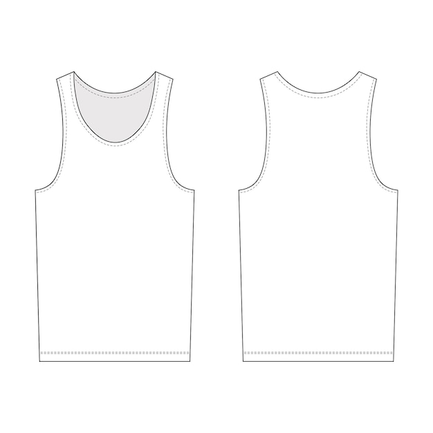 cuello redondo u cuello sin mangas básico esencial plantilla superior del tanque dibujo técnico boceto plano mock cad
