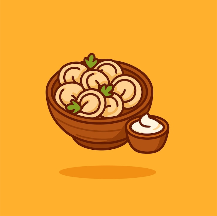 Vector cuenco de albóndigas con salsa icono vectorial de dibujos animados ilustración objeto de comida china vector plano aislado
