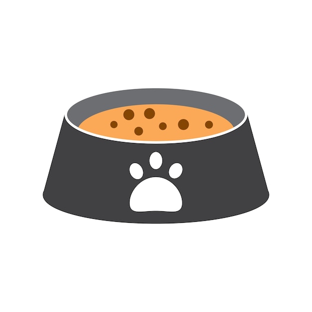 Cuenco de alimentación animal con ilustración de vector de comida seca Cuenco de comida y agua para mascotas