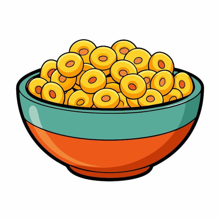 Vector cuenco de anillos de maíz de cereales cheerios aislados sobre un fondo blanco