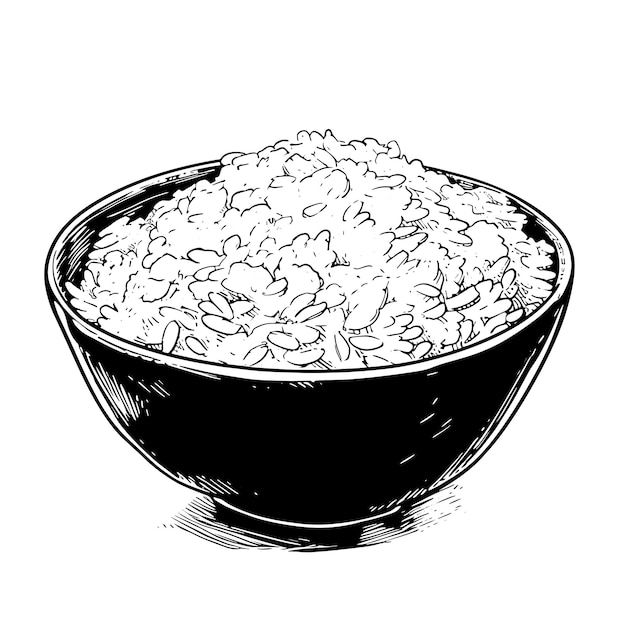 Cuenco de arroz Ilustración vectorial de estilo grabado dibujado a mano