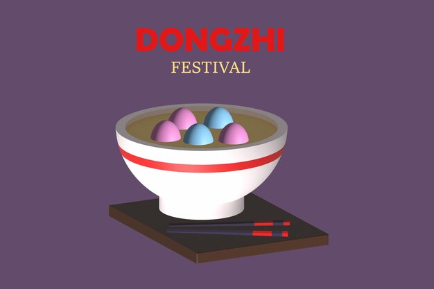 Un cuenco de bolas de arroz glutinoso caliente Concepto del festival de Dongzhi Icono vectorial 3D Ilustración vectorial