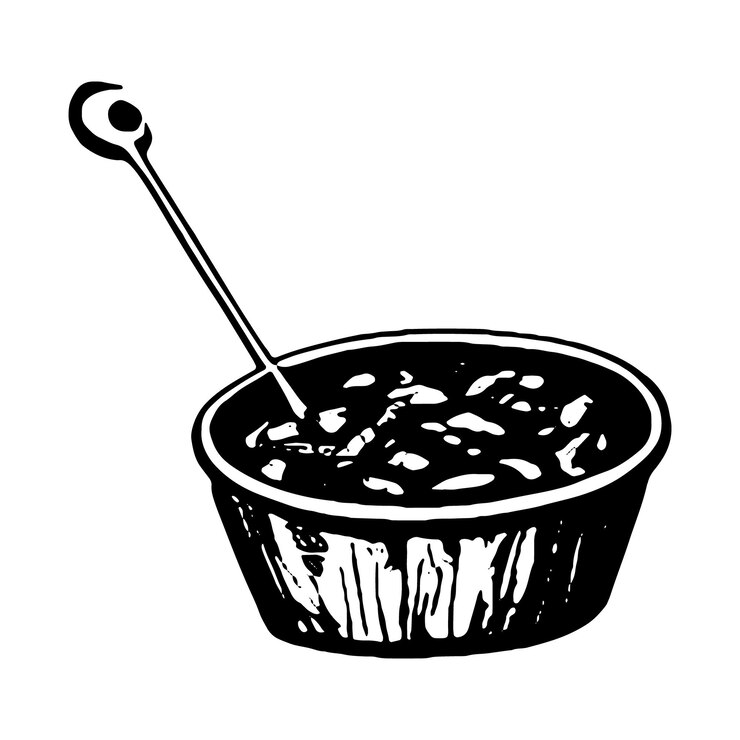 Vector cuenco de comida y cuchara dibujado a mano