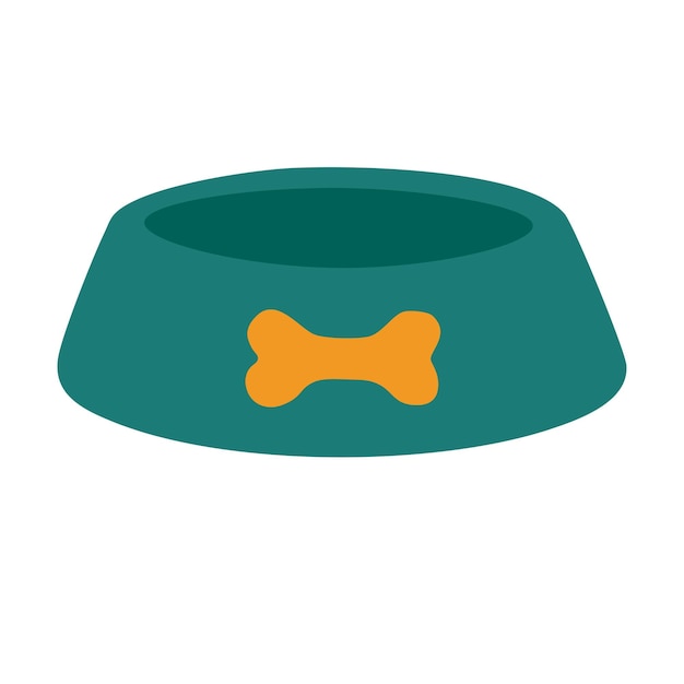 Cuenco de comida para perros verde con símbolo de hueso amarillo Ilustración vectorial de estilo dibujos animados plana