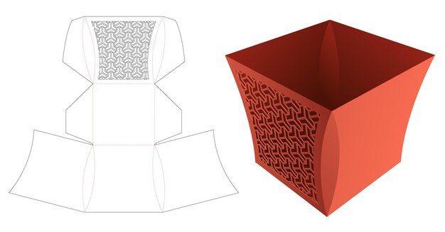 Cuenco estampado japonés con plantilla troquelada de lado curvo y maqueta 3D