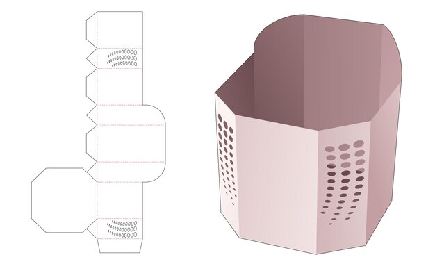 Cuenco de forma octogonal con plantilla troquelada de puntos de semitono estampados