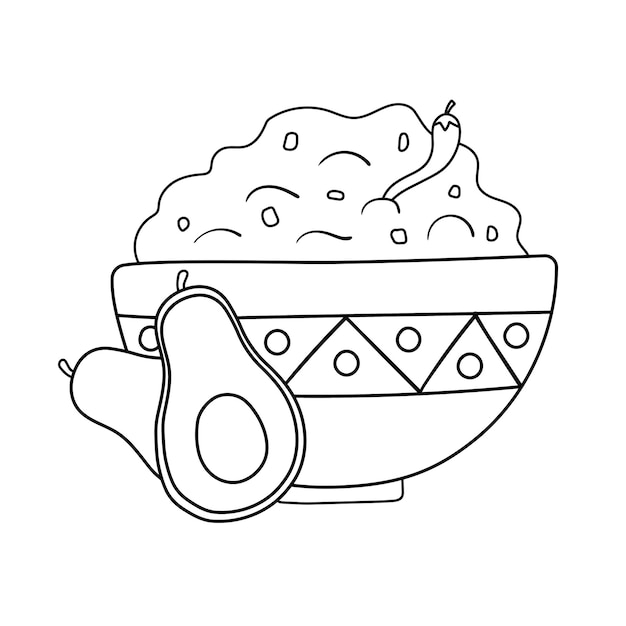 Cuenco de guacamoleína con salsa verde con chile y aguacate cocina tradicional mexicana comida plana vector ilustración