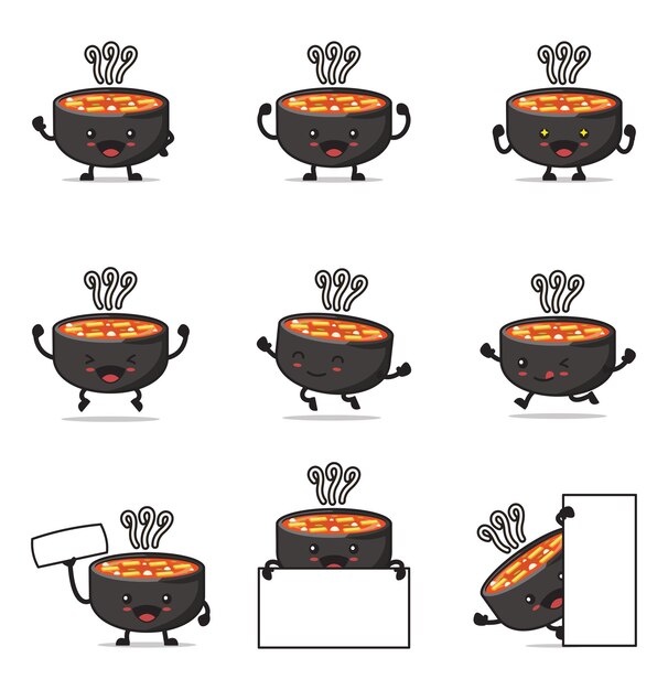 Cuenco lindo de dibujos animados y cocina tteokbokki