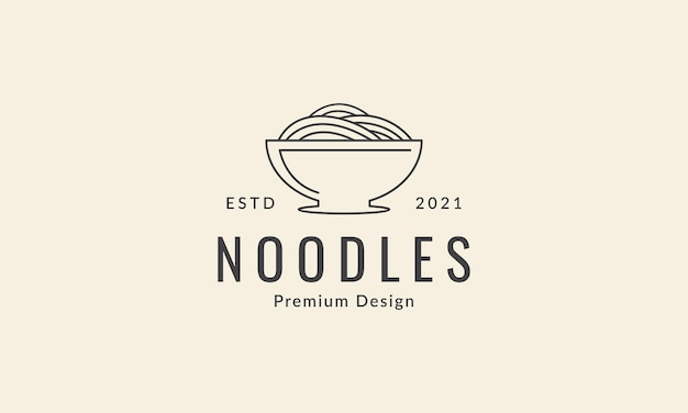 Cuenco de línea con ilustración de diseño gráfico vectorial de icono de símbolo de logotipo simple de fideos