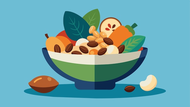 Un cuenco lleno de diferentes tipos de semillas de nueces y frutas secas que resaltan la importancia de