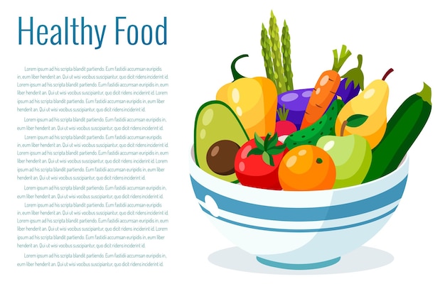 Cuenco lleno de ilustración de verduras. Concepto de estilo de vida saludable. Alimentación saludable.