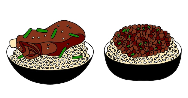 Cuencos con kalbi y bulgogi ilustración vectorial de comida coreana