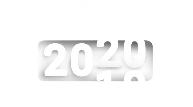 Cuenta atrás para el nuevo año 2020 en corte de papel y estilo artesanal. Color blanco y simple 2020. Ilustración de arte de papel.