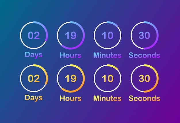 Cuenta atrás del temporizador Cuenta atrás de color plano del día hora minuto segundo temporizador Iconos vectoriales