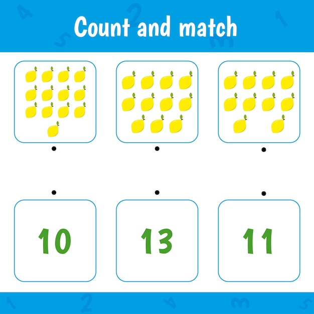 Cuenta y combina el juego de actividades matemáticas para la educación de los niños Limones Hoja de trabajo educativa para niños en edad preescolar