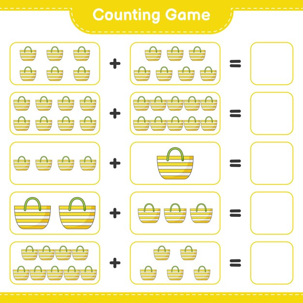 Cuenta el juego cuenta el número de bolsa de playa y escribe el resultado Juego educativo para niños