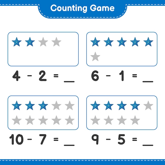 Cuenta el juego cuenta el número de estrellas de mar y escribe el resultado Juego educativo para niños
