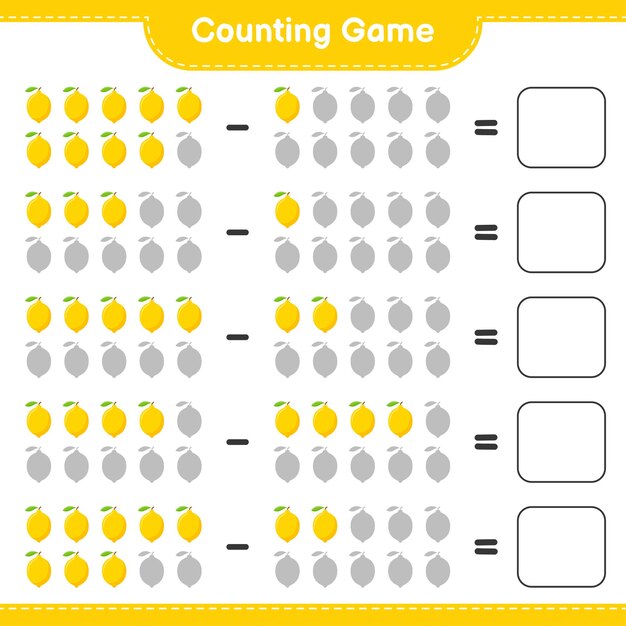 Cuenta el juego, cuenta el número de Limón y escribe el resultado. Juego educativo para niños, hoja de trabajo imprimible