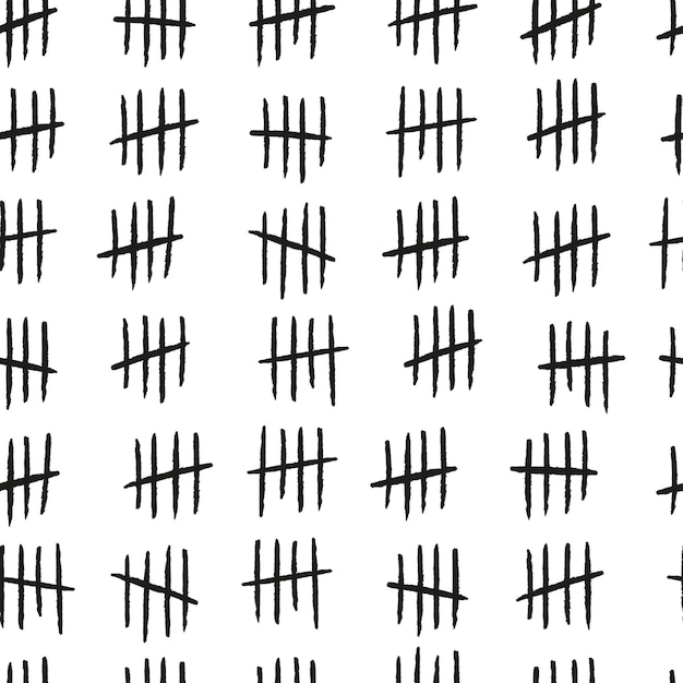 La cuenta marca un patrón sin costuras. Líneas dibujadas a mano o palos ordenados por cuatro y tachados
