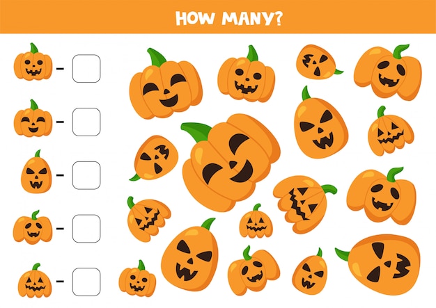 Cuente calabazas de Halloween y anote las respuestas.