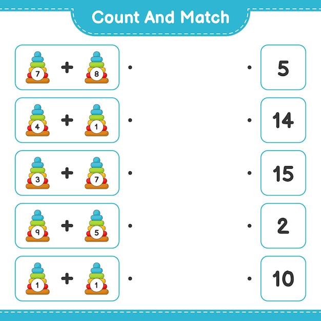 Cuente y combine, cuente el número de Pyramid Toy y combine con los números correctos