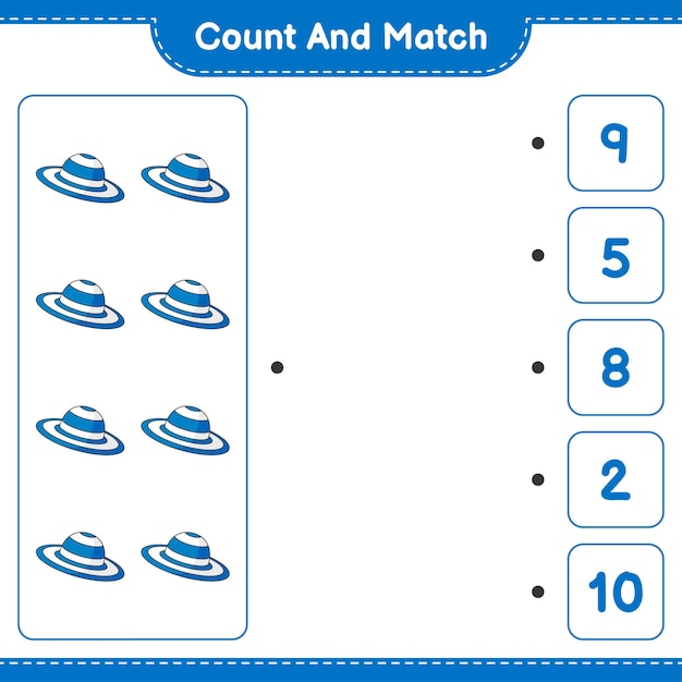 Cuente y combine, cuente el número de Summer Hat y combine con los números correctos