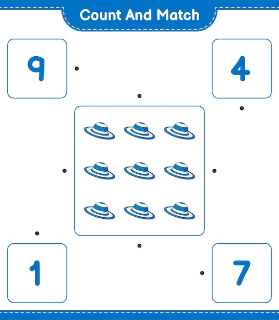 Cuente y combine, cuente el número de Summer Hat y combine con los números correctos