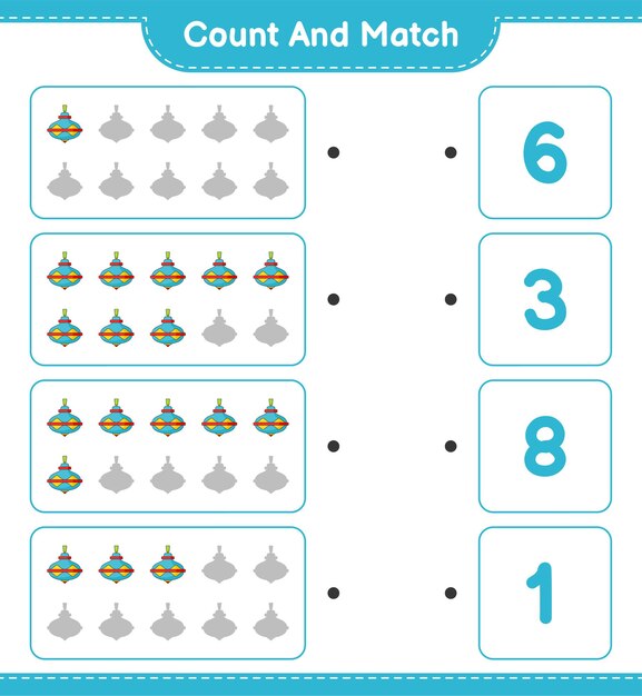 Cuente y combine, cuente el número de Whirligig Toy y combine con los números correctos.