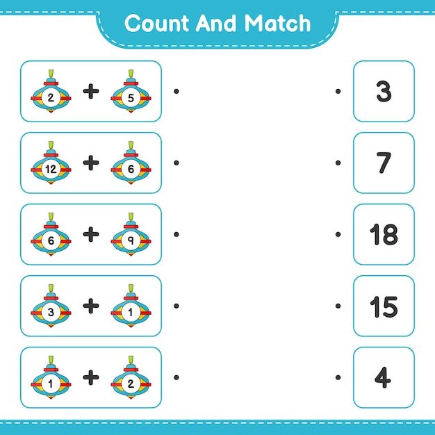 Cuente y combine, cuente el número de Whirligig Toy y combine con los números correctos