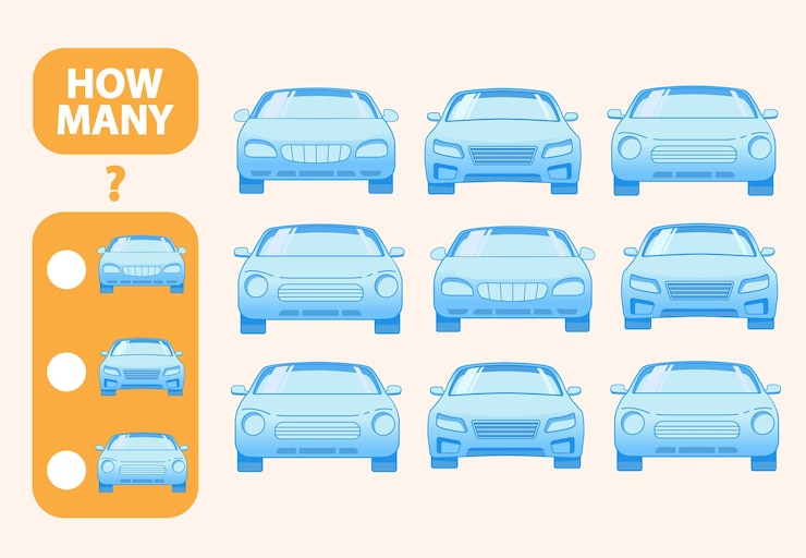 Vector cuente cuántos autos de juguete es un juego educativo.