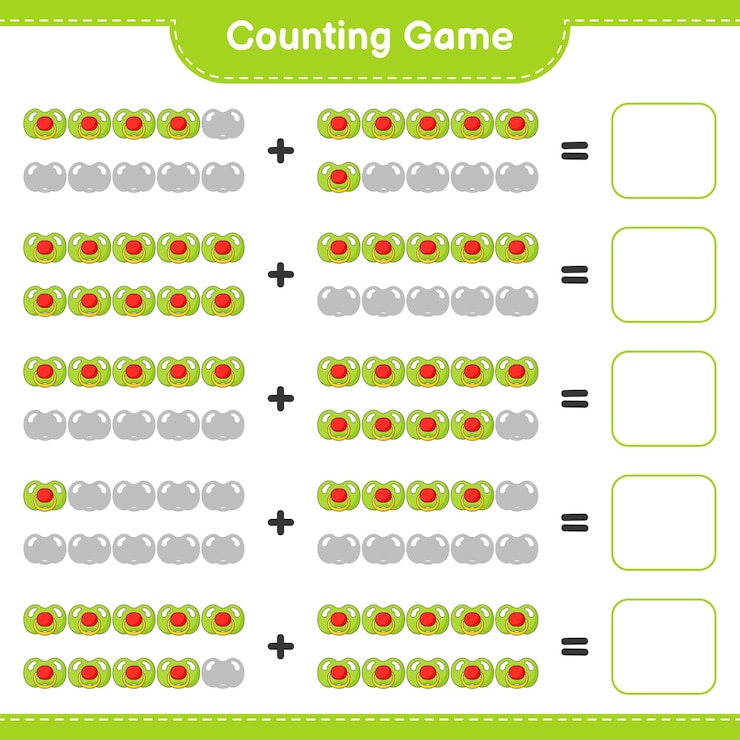 Vector cuente y empareje, cuente el número de chupete y empareje con los números correctos. juego educativo para niños, hoja de trabajo imprimible, ilustración vectorial