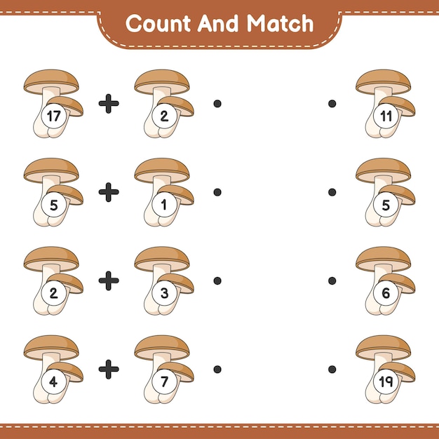 Cuente y empareje cuente el número de Shiitake y empareje con los números correctos