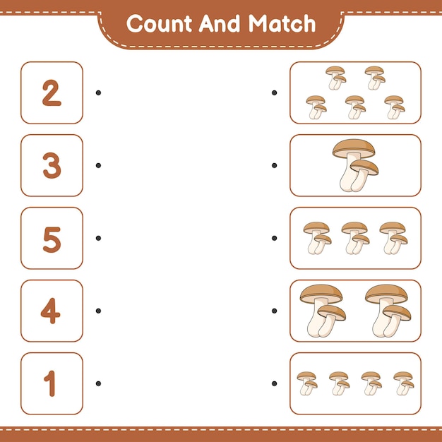 Cuente y empareje cuente el número de Shiitake y empareje con los números correctos