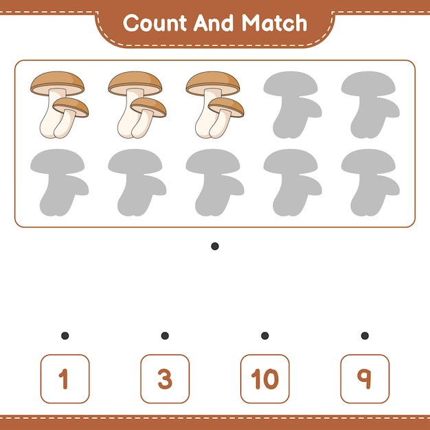 Cuente y empareje cuente el número de shiitake y empareje con los números correctos