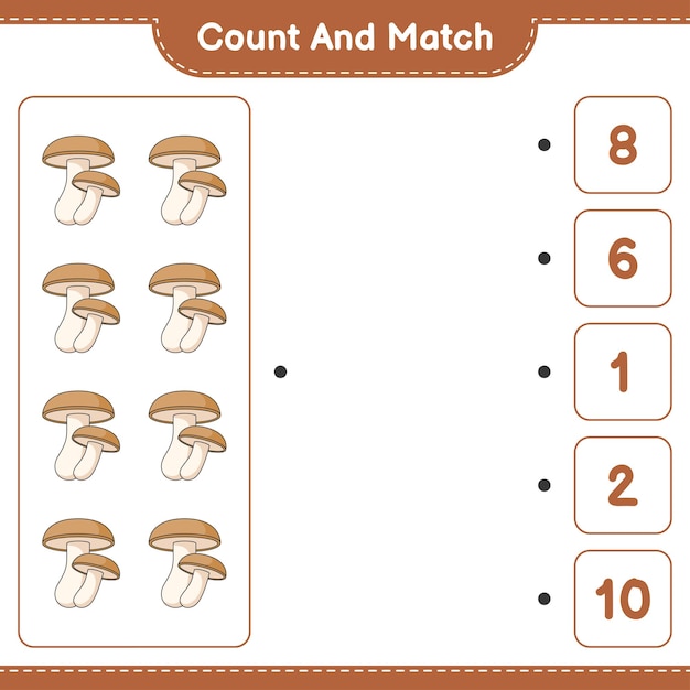 Cuente y empareje cuente el número de shiitake y empareje con los números correctos