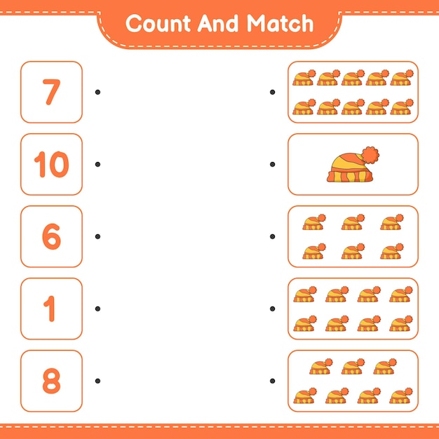 Cuente y empareje cuente el número de sombrero y combine con los números correctos Juego educativo para niños
