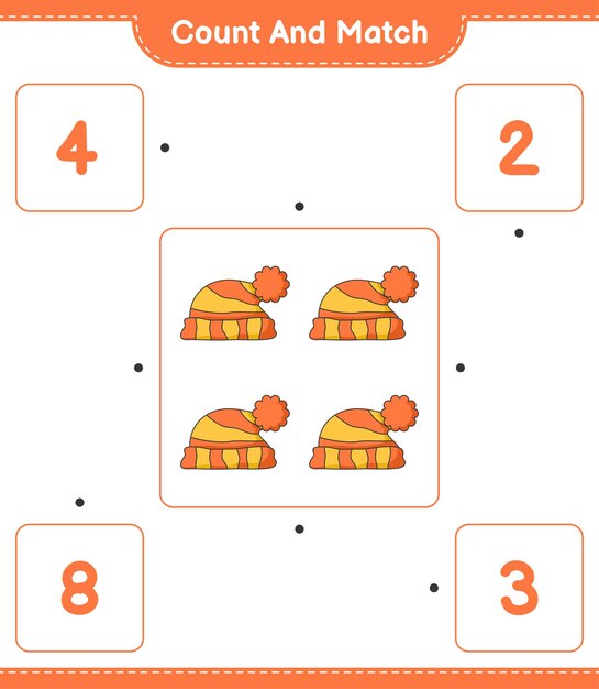 Cuente y empareje cuente el número de sombrero y combine con los números correctos juego educativo para niños