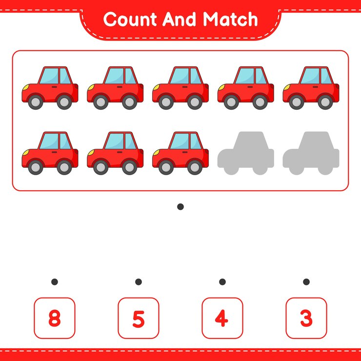 Vector cuente y haga coincidir, cuente el número de automóvil y coincida con los números correctos