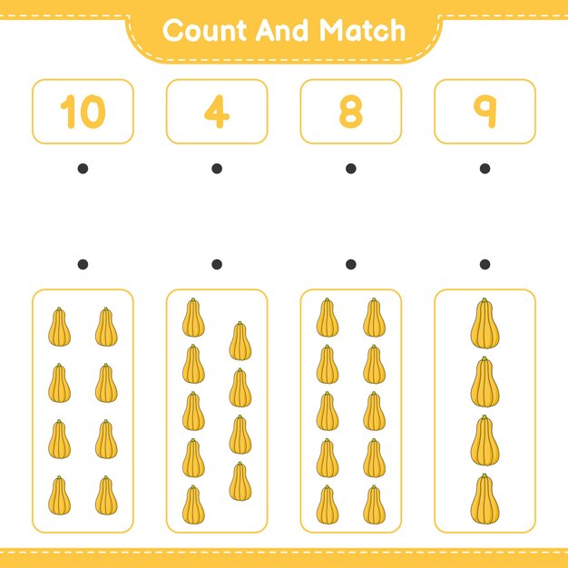 Cuente y haga coincidir, cuente el número de calabacines y combínelos con los números correctos