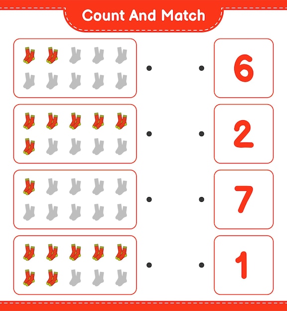 Cuente y haga coincidir, cuente el número de calcetines y haga coincidir con los números correctos