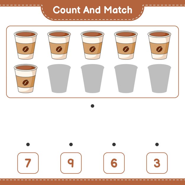 Cuente y haga coincidir, cuente el número de taza de café y combine con los números correctos
