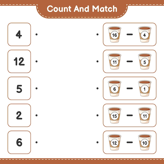 Cuente y haga coincidir, cuente el número de taza de café y combine con los números correctos
